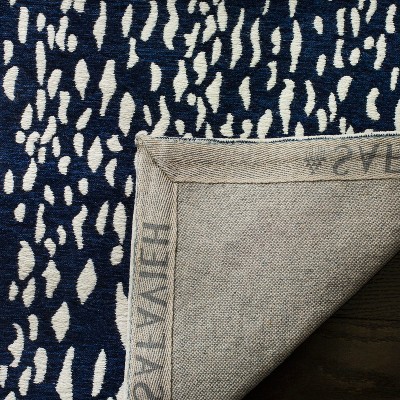 Navy Blue/Ivory 6' x 6' Synthetic Flat Woven Reversible Rug