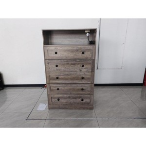 Tall 5-Drawer Dresser with Charging Station & LED Lights, Modern Vertical Wood Storage Organizer for Bedroom, Nursery, Hallway, 31.5" Wide - 1 of 1