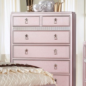 ORRD Contemporary Chest of Drawers with Mirror Trim & Rose Gold Finish, 1pc Bedroom Dresser with Bun Feet and Felt Lined Drawers - 1 of 4