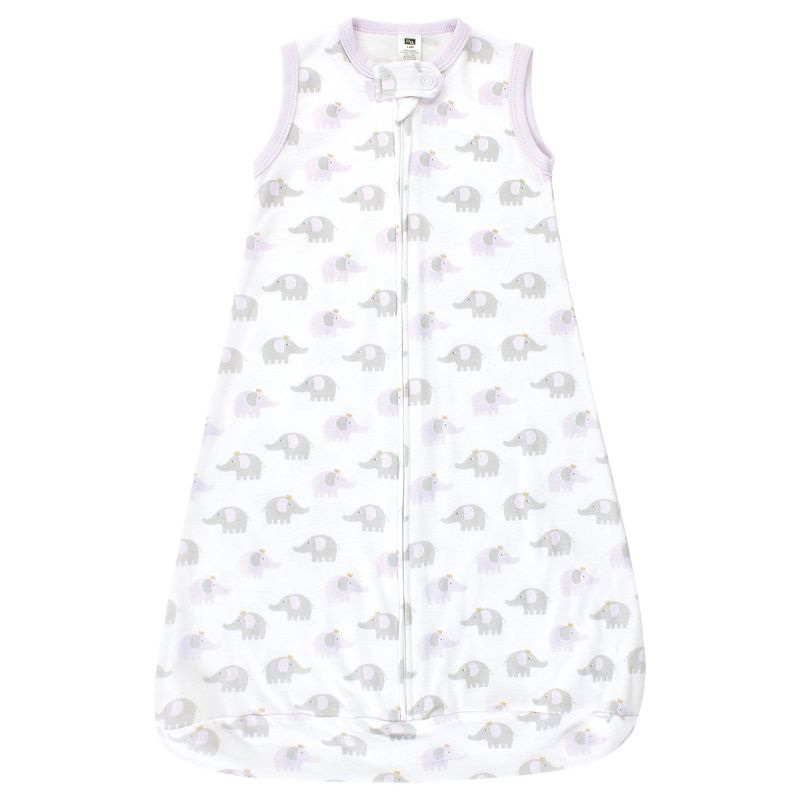 Hudson Baby Infant Girl Cotton Long-Sleeve Wearable Sleeping Bag, Sack, Blanket, Lilac Elephants Sleeveless, 3 of 5