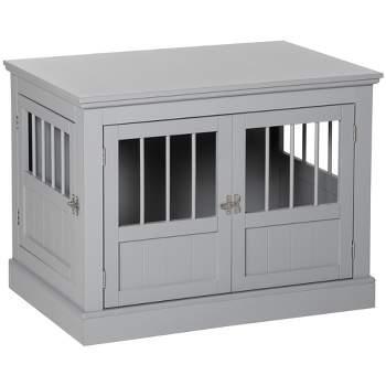 PawHut Dog Crate End Table with Triple Doors, Wooden Dog Crate Furniture Indoor Use, Puppy Crate with and Steel Tubes, for Small Dogs