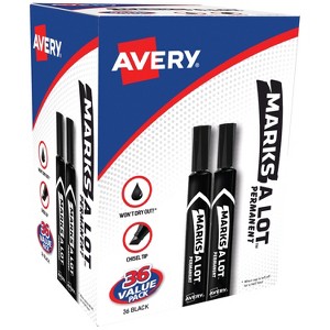 Avery Marks A Lot Permanent Markers, Large Desk-Style Size, Chisel Tip, Value Pack of 36 Black Markers (98206) - 1 of 4