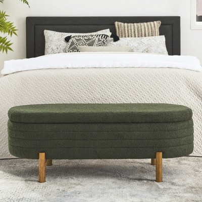 CAVINAS Oval Foam Storage Ottoman Bench with Rubberwood Legs,Upholstered Storage Ottoman,Storage Bench for Living Room,Bedroom