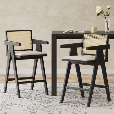 FURNIinspire Counter And Bar Stools Modern Bar Stool, Counter Height Bar Stools, Kitchen Stool Bar Chair with Fabric Seat, Black, 22.5"*20.25"*39.5"