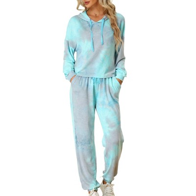 Cheibear Womens 2 Piece Outfits Sweatsuit Outfits Hooded Crop