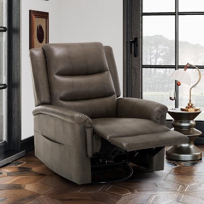 COLAMY Oversized Leather Recliner Chair,360°Swivel Rocking Manual Recliner with Thick Cushioned Padding Backrest and Wide Seat（Lightbrown）