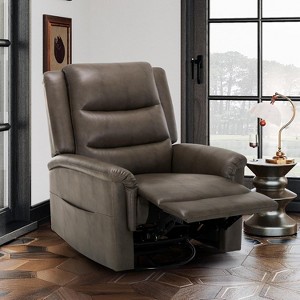 COLAMY Oversized Leather Recliner Chair,360°Swivel Rocking Manual Recliner with Thick Cushioned Padding Backrest and Wide Seat（Lightbrown） - 1 of 1