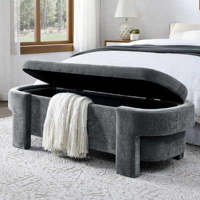 Chenille Upholstered Bench with Large Storage