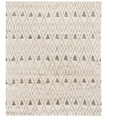Ivory Geometric Hand-Knotted Wool and Synthetic 4' x 6' Rug