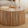 INFURNIC Coffee Tables Handcrafted Round Wooden Coffee Table with Carved Top and Natural Finish Modern Rustic Design, Brown, 32"*32"*17" - 3 of 4