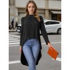 INSPIRE CHIC Women's High Low Long Sleeve Back Keyhole Round Neck Asymmetrical Hem Dressy Casual Blouse - 3 of 4