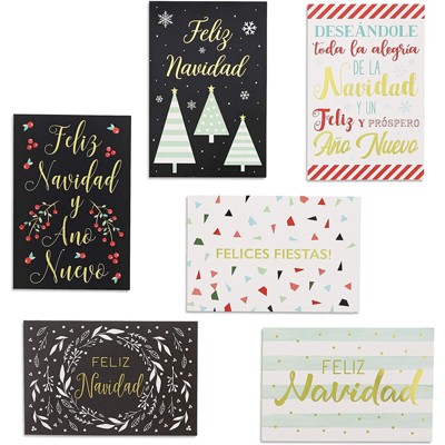 Sustainable Greetings 36 Pack Spanish Christmas Cards with Envelopes, 6 Gold Foil Designs (4 x 6 in)