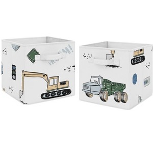 Sweet Jojo Designs Boy Set of 2 Kids' Decorative Fabric Storage Bins Construction Truck Green Blue and Grey - 1 of 4