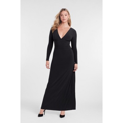 Women's S3 Sculpting Shirred V-Neck Long Sleeve Solid Maxi Dress