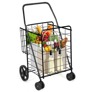 Racxily Folding Shopping Cart with Swiveling Wheels and Dual Storage Baskets - 1 of 4