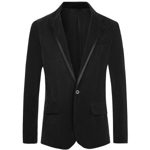 INSPIRE CHIC Men's Solid Color Single Breasted Notch Lapel Velvet Blazer - 1 of 4