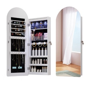 Fredees Arched LED Mirror Jewelry Cabinet, Wall or Over-the-Door Mounted Armoire with Full-Length Mirror & Jewelry Storage - 1 of 4