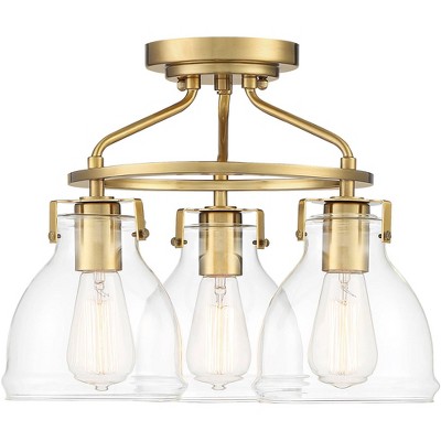 Possini Euro Design Halsted Modern Ceiling Light Semi Flush Mount Fixture  15 Wide Warm Brass 2-light Oatmeal Linen Drum For Bedroom Living Room  House : Target