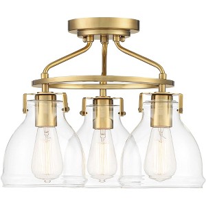 Possini Euro Design Bellis Modern Industrial Ceiling Light Semi Flush Mount Fixture 14 1/2" Wide Plated Soft Gold 3-Light Clear Glass for Bedroom Home - 1 of 4