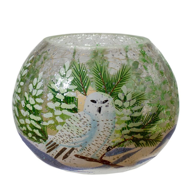 Northlight 6" Hand Painted Owl and Pine Trees Glass Christmas Tea Light Candle Holder, 5 of 6