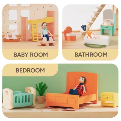 Etokfoks 26 Pcs Large Wooden Dollhouse Furniture Set for Kitchen Living Room Bedroom Bathroom Babyroom Kids Toy Accessories — фото 5