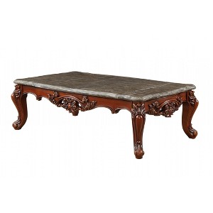 HomeRoots 36" Gray and Brown Genuine Marble And Solid Wood Coffee Table - 1 of 4