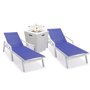 LeisureMod Marlin Patio Lounge Chairs with Arms and Fire Pit Side Table - White Trim, Set of 2 - 1 of 4