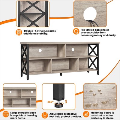 Gray 55" Industrial TV Stand with Storage Compartments