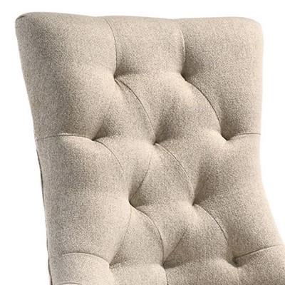 Beige Fabric Tufted Dining Chair with Espresso Wood Legs