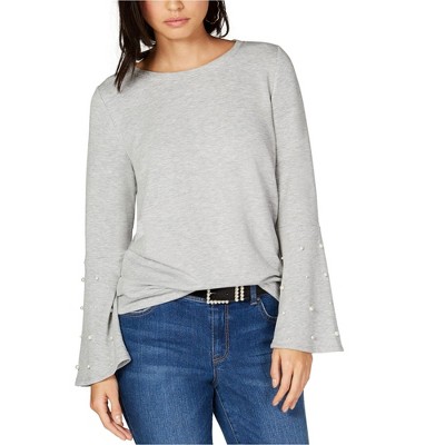 I.N.C International Concepts Womens Pearl Beaded Sweatshirt, Grey, X-Small