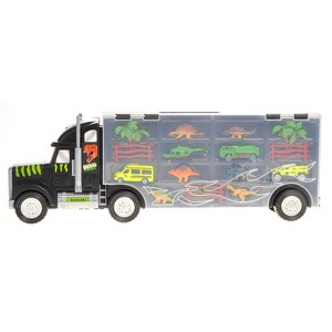 JuzToys 22" Transport Dinosaurs Car Carrier Truck, Toy Includes Dinosaur Toys, Cars and Helicopter - 1 of 4