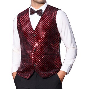 Lars Amadeus Men's V-Neck Party Dress Prom Nightclub Shiny Sleeveless Argyle Sequin Vest - 1 of 4