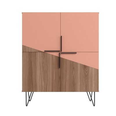 Brown and Pink Mid-Century Modern Low Cabinet with Hairpin Legs