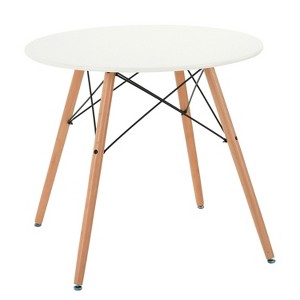 HomeRoots 32" White and Natural Wood Round Top Dining Table - 1 of 4