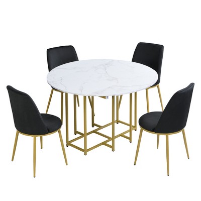 Maliang 5-Piece Extendable Kitchen Dining Table Set witj 4 Upholstered Chairs, Compact Foldable Design