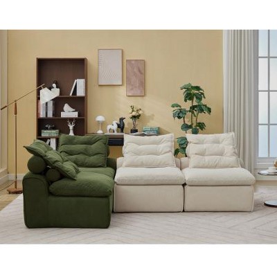 GDFStudio Kaev 99" Modern 4-Seater Corduroy Upholstered Sectional Sofa with Neck and Lumbar Pillows