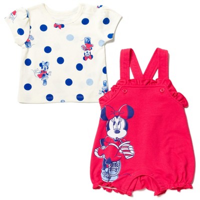 Disney Winnie the Pooh Minnie Mouse Piglet Baby Girls French Terry Short Overalls and T-Shirt Newborn to Infant