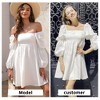 EXLURA Womens Square Neck Dress Long Puff Sleeve A-Line Casual Short Mini Dresses - 3 of 4