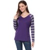 INSPIRE CHIC Women's Striped V Neck Long Raglan Sleeve T-Shirts - 4 of 4