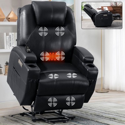 Power Lift Chairs For Elderly,Heated Massage Recliner,Lift And Recline Chairs With Cup Holders And USB Charge Port-Cuddlewood