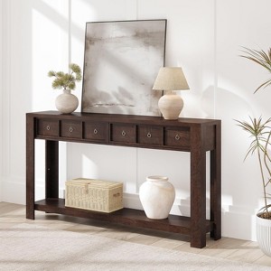 Coucheta 54" Long Console Table - Wooden Entryway Table with 2 Drawers & Open Shelf, Farmhouse Design for Behind Couch, Available in Finishes - 1 of 4