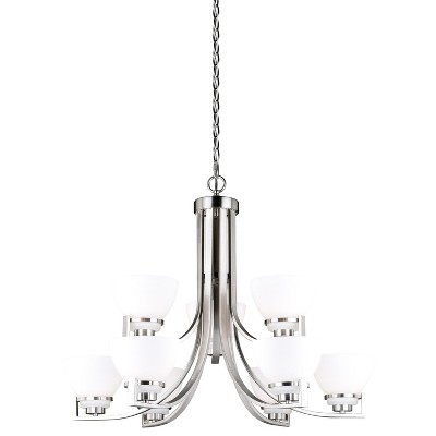 VAXCEL Metropolis 9 Light 2 Tier Satin Nickel Chandelier White Glass