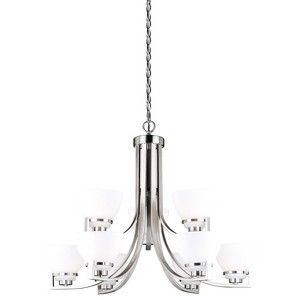 VAXCEL Metropolis 9 Light 2 Tier Satin Nickel Chandelier White Glass - 1 of 4