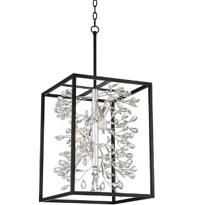 Possini Euro Design Black Silver Pendant Chandelier 15 1/4" Wide Modern Clear Crystal Flower Vine 4-Light Fixture for Dining Room House - 1 of 4