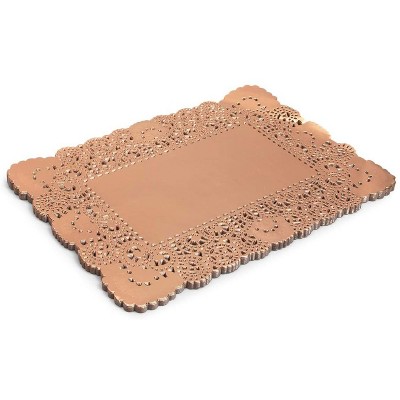 Juvale 60 Pack Lace Disposable Paper Doilies, Rose Gold Foil Placemats 14 x 10 In,