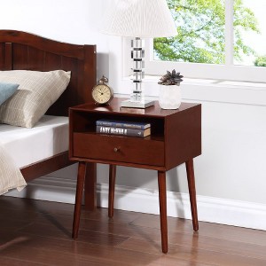 Modern Nightstand, Bedside Table With Drawer & Solid Wood Legs, Multifunctional Side Table With Storage Space For Bedroom Dorm Small Spaces - 1 of 4