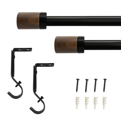 Matte Black Curtain Rod with Maple Wood Finials, 66"-120"