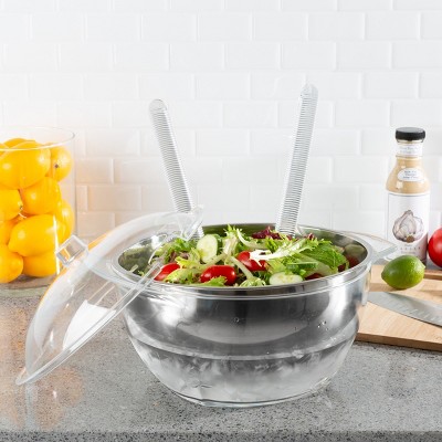 Hastings Home Salad Bowl Set with Lid, Ice Chamber, and Utensils - 13.5" x 9", Set of 5