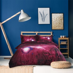 PiccoCasa Polyester Galaxy Sky Cosmos Night Pattern 3D Printed Duvel Cover Sets 4 Pcs with 2 Pillowcases Queen Red - 1 of 4