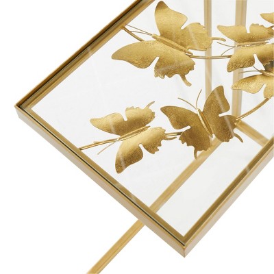 Elegant Gold Metal and Clear Glass C-Shaped Accent Table